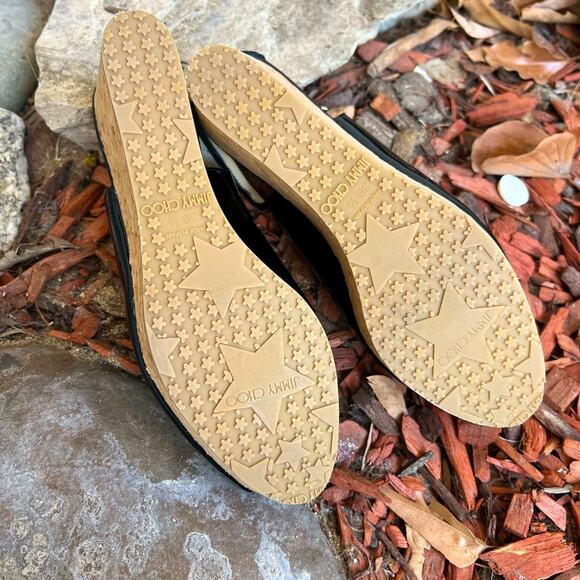 NWOB AUTHENTIC JIMMY CHOO PROVA CORK SANDAL 39.5 BLACK PATENT LEATHER - Picture 10 of 10